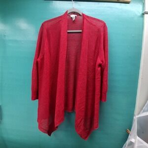 Chico's Open Front Cardigan 2 Red Lightweight Draped Knit Sweater Casual Chic